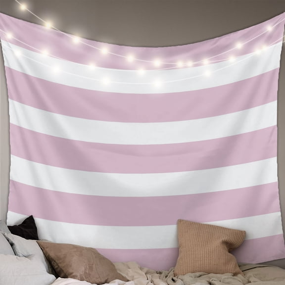 Pink Stripe Large Tapestry for Bedroom Wall Hanging Tapestry, Modern Simple Geometric White Striped Ceiling Backdrop Tapestries Poster Blanket Wall Decor for Teens Room Living Room Dorm 100" x 59"