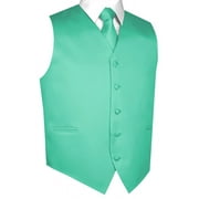 Best Tuxedo Men's Solid Satin Formal, Tuxedo, Wedding, Prom, Cruise Vest, Tie & Hankie Set in Mint