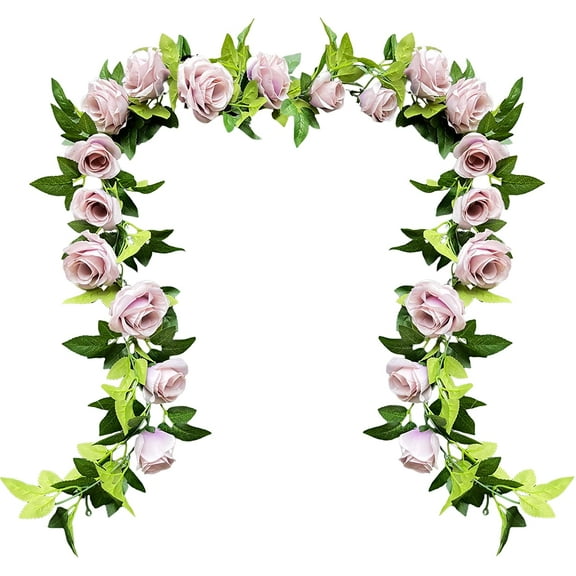 UKELER 2 Pack Artificial Floral Garland Total 14FT Rose Flower Vines Hanging Flower Plants for Home Garden Party Outdoor Ceremony Wedding Arch Floral Decor, Light Purple