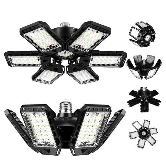 Dopwii Bombillas LED para garaje (paquete de 2), 180 W, 18 000 lm, 6500 K, para taller, con 6 paneles deformables y 1 para techo de sótano y granero, compatibles con E26/E27. (2)