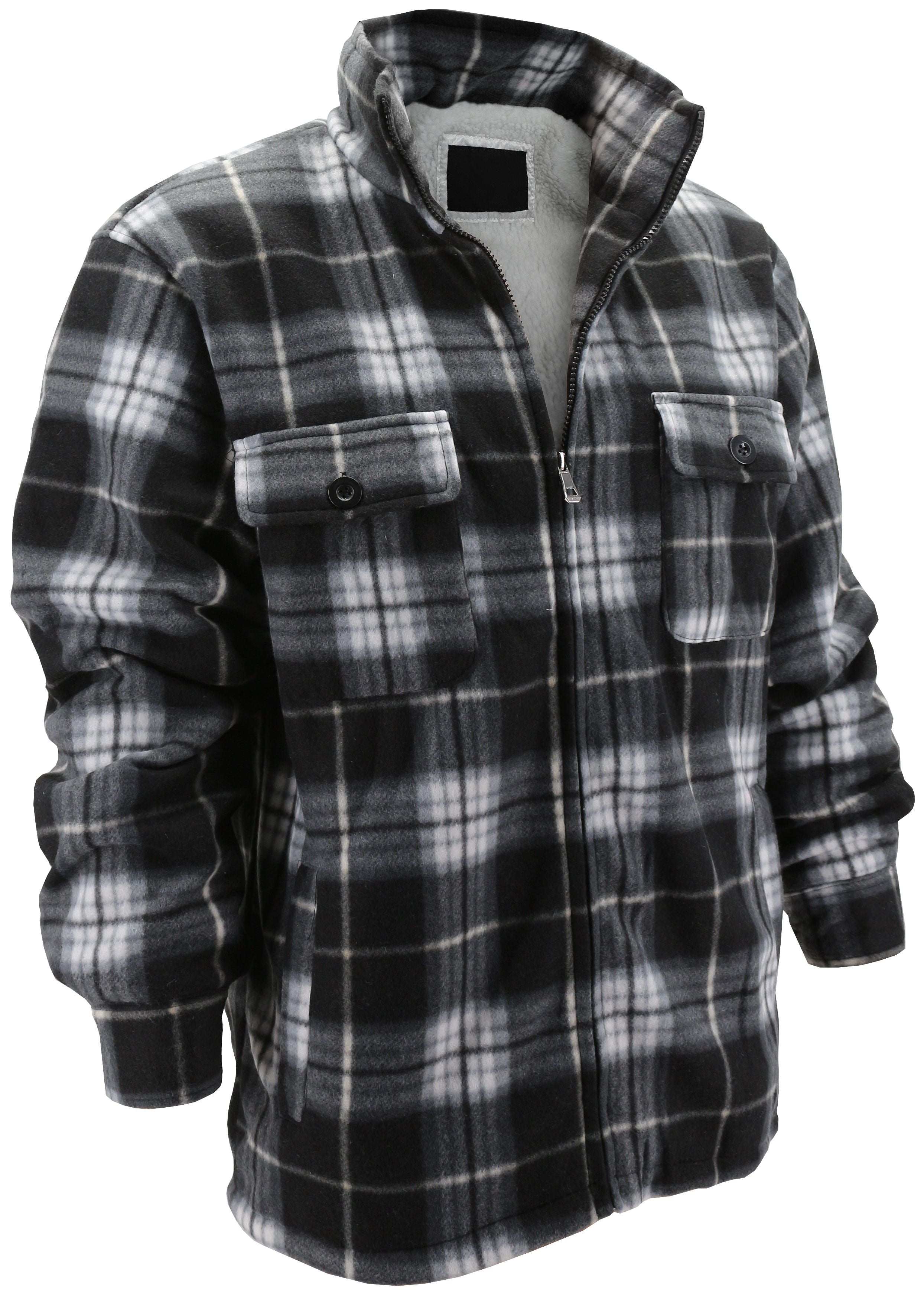 Men's Heavyweight Flannel Zip Up Fleece Lined Plaid Sherpa Jacket (MFJ ...