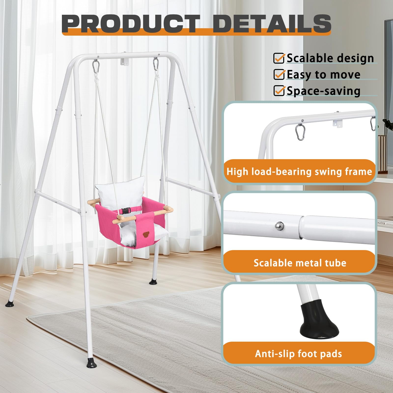 G TALECO GEAR Toddler Swing Set with Canvas Cushion Seat, Baby Swing Outdoor Playset for Girl/Boy, Age 6-24 months, Pink