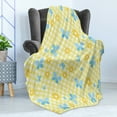 thumbnail image 4 of Checkered Soft Flannel Fleece Throw Blanket, Kids Pattern with Daisy Flower and Butterflies, Cozy Plush for Indoor and Outdoor Use, 50" x 60", Baby Blue Pale Blue, by Ambesonne, 4 of 5