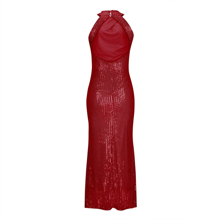 fitted lace wedding dress Red Satin Halter A-Line Prom Dress with Side Slit, V-Neckline, and Criss- Cross Back Detail main image 1