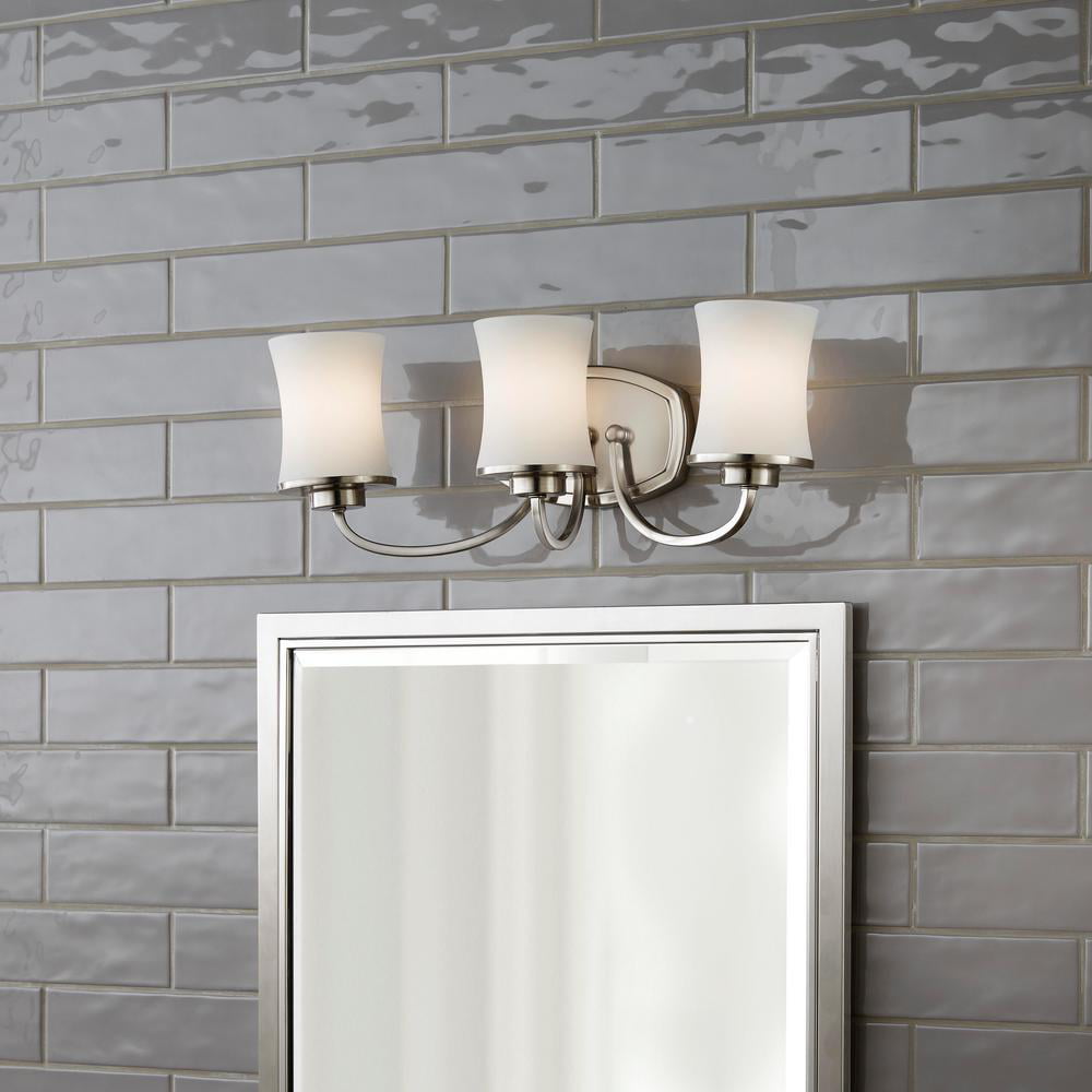Hampton Bay Chaplinne 1-Light Satin Nickel Sconce with Frosted White Shade 