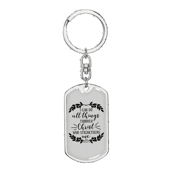 I Can Do All Things Christian Stainless Steel or 18k Gold Premium Swivel Dog Tag Keychain