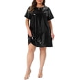 thumbnail image 6 of Agnes Orinda Women's Plus Size Formal Dress Metallic Round Neck Short Sleeve Party Clubwear Loose Mini T-Shirt Dresses 2X Black, 6 of 7