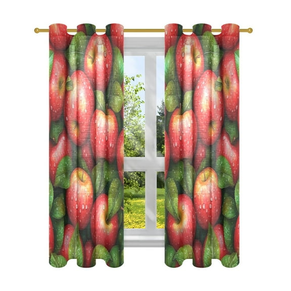 Bright Red Apple Semi Sheer Curtains for Living Room Bedroom Set of 2 Insulated Window Drapes