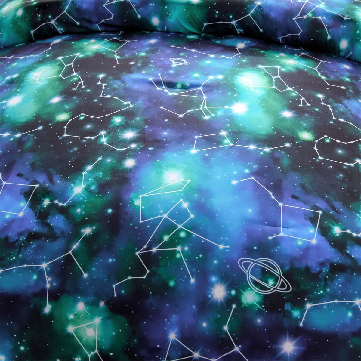 NTBED Tie Dye Constellation Ombre Comforter Set Queen Size Gradient Galaxy Bedding Set for Kids Girls Boys Black and Green 3Pcs