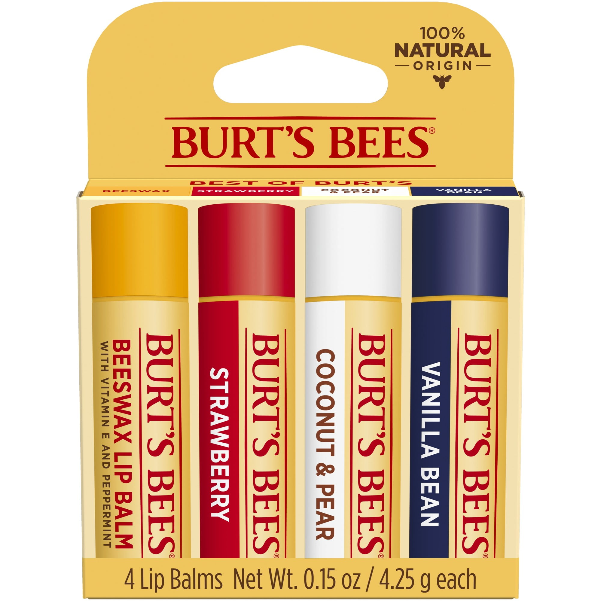 Burt's Bees 100% Natural Origin Moisturizing Lip Balm, Multipack, 4 ...