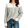thumbnail image 2 of Women's Striped Henley Knit Sweater Long Sleeve Button Crew Neck Pullover Top, M, 2 of 4