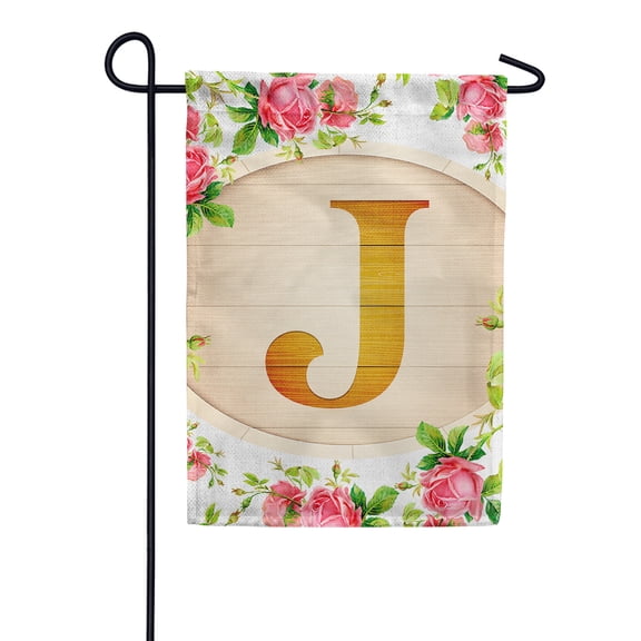 America Forever Spring Monogram Garden Flag Letter J 12.5 x 18 inches Double Sided Vertical Outdoor, Yard, Lawn, Beautiful Roses, Summer Floral Garden Flag