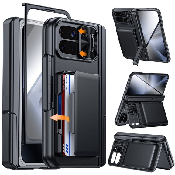 Oupeigar for Google Pixel 10 Pro Fold Case with Card Holder[RFID Blocking]Camera Cover,Hidden Kickstand,Screen Protector,Wallet Phone Case-Black