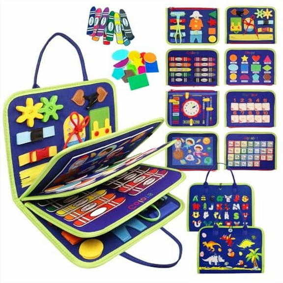 Toddler Busy Board Montessori Toys for 1 2 3 4 Year Old,Busy Book Sensory Educational Activities for Learning Fine Motor Skills,Gifts for Girls Boys,Travel Toys for Airplane Car,Dark Blue