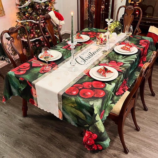 Nappe de Noël Imperméable Rectangulaire 60x84 Pouces - Décoration de Vacances Imprimée Nappe de Réveillon - Tissu Lavable pour Fête, Cuisine, Salle à Manger, Extérieur, Intérieur