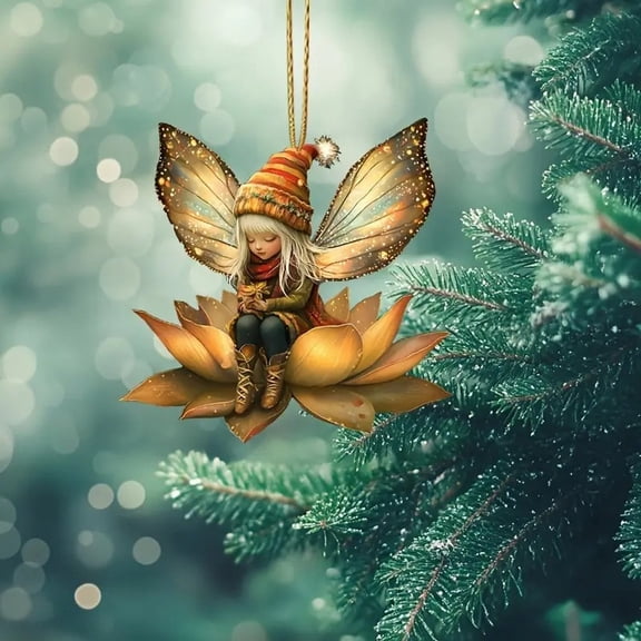Xingjin Acrylic Fairy Christmas Tree Ornament, Cute Elf Window Hanging Decor for Home and Holiday, Book Lover Teacher and Librarian Gift, 7.5 Inch