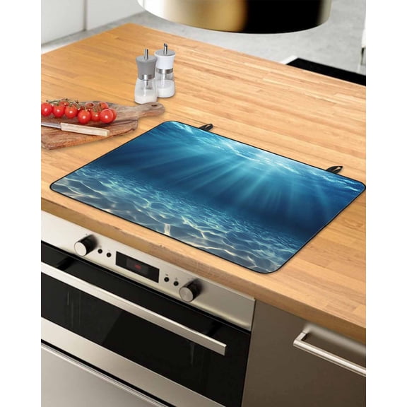 nqOlkjepod Large Induction Cooktop Protector Mat 24"x21", Ocean Blue Stove Top Covers for Electric Stove, Underwater Sun Light Coastal Sea Scenery Stove Burner Cover Mats, Glass Top Stove Cover