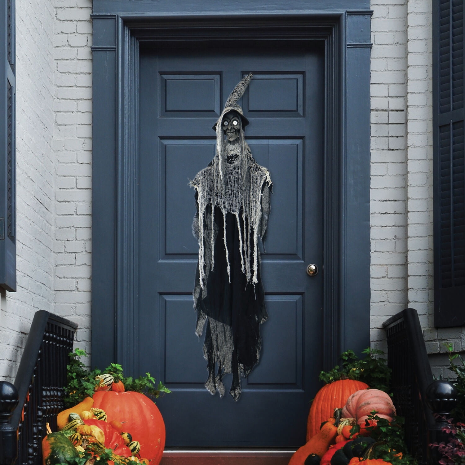 Haunted Hill Farm 51-In. Luna the Hanging Witch with Button Eyes, Indoor or Covered Outdoor Halloween Decoration, Poseable, HHWITCH-35H