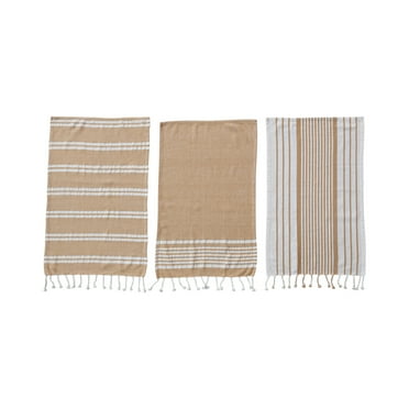 Bloomingville Woven Cotton Tea Towel, Brown and White, Set of 3
