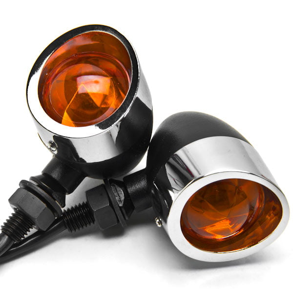 Chrome Heavy Duty Motorcycle Turn Signals Indicators Blinkers Lights 2pc Black