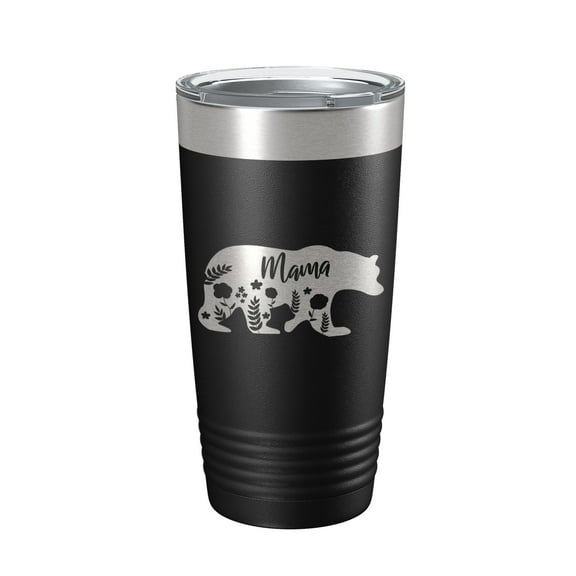 Mama Bear Tumbler Travel Mug Insulated Laser Engraved Coffee Cup Momma Mama Gift Mother's Day Floral 20 oz Black