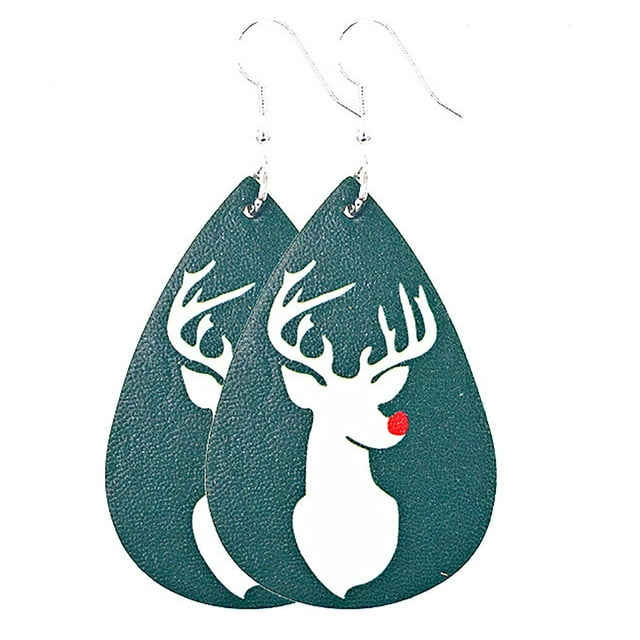 Christmas Faux Leather Earrings Santa Xmas Tree Snowman Earrings Dangle Earrings