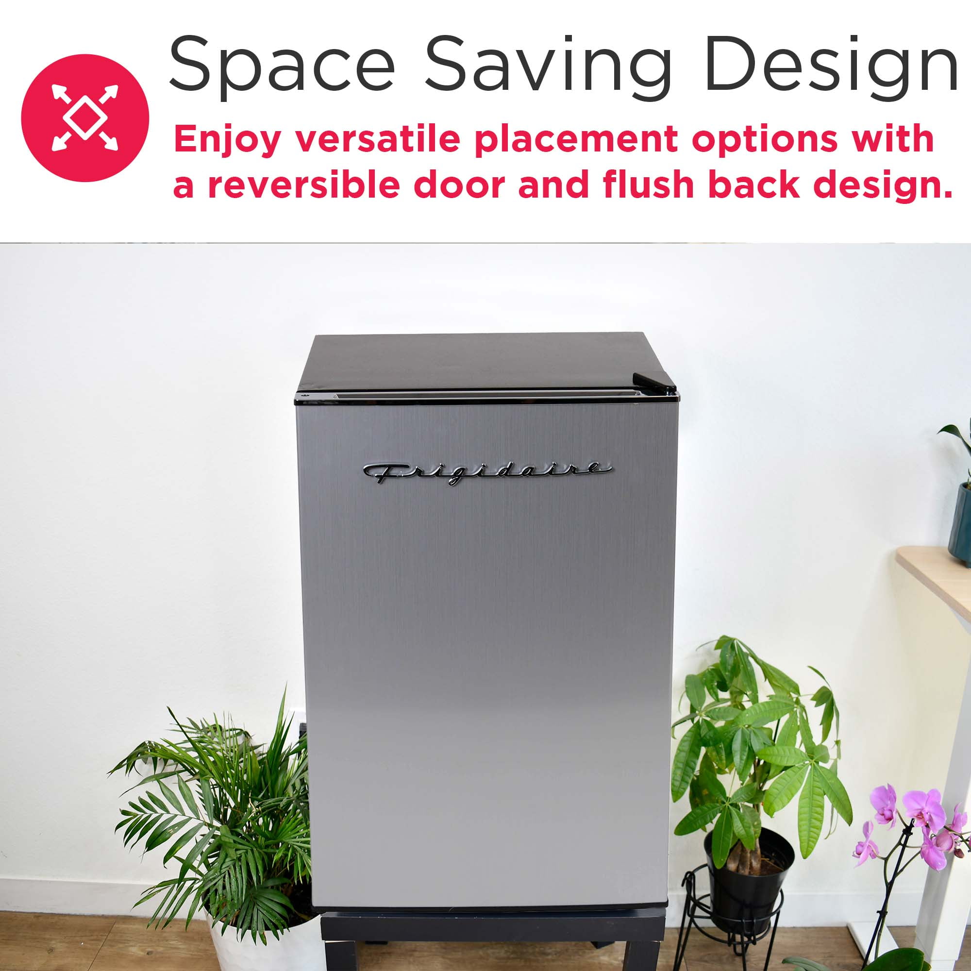 Frigidaire 2.5 Cu. ft. Compact Refrigerator with Chiller Compartment, Space-Saving Mini Fridge for Home, Office, Platinum