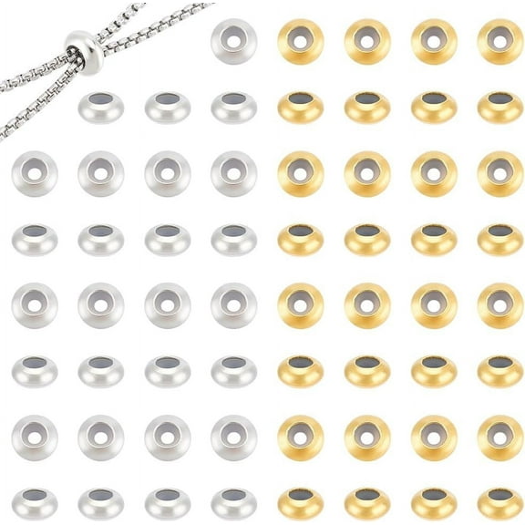 100Pcs 2 Colors Stopper Beads Slider Beads 8mm Rubber Beads Spacer Beads Rondelle Beads Loose Beads with Silicone Inside for DIY Bracelets Necklaces