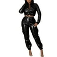 thumbnail image 2 of Wensltd Womens Outfits Solid Color Leather Trousers Multi-pocket Suit, 2 of 4