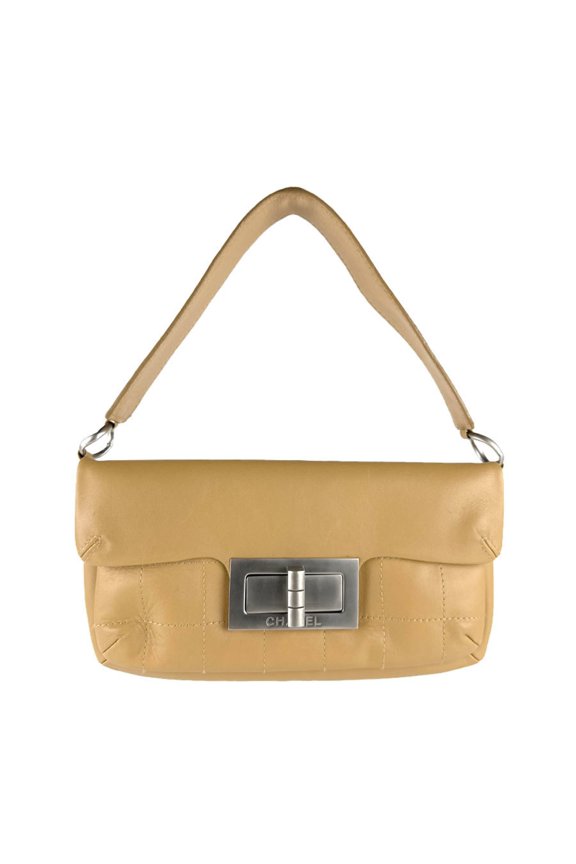 Pre-Owned CHANEL Shoulder Bag 2.55 Leather Beige Women's z8398 (Good)