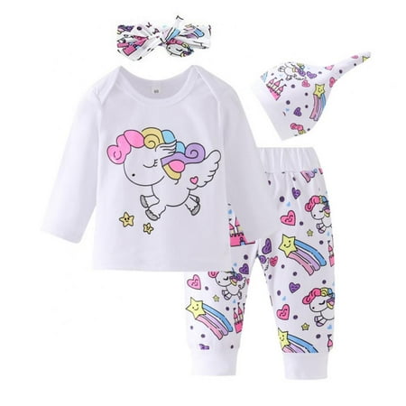 

SYNPOS Toddler Baby Girl Fall Winter Outfits Long Sleeve Cartoon Ruffle T-shirt Pants Headband Hat Clothes Set 0-24 Months
