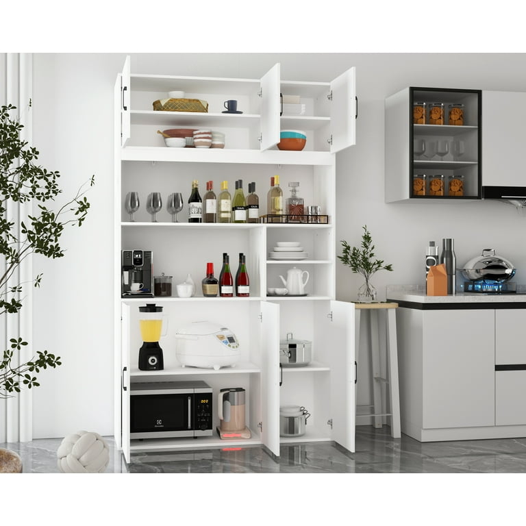 Kitchen Pantry Storage Cabinet Open Countertop, White