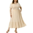 thumbnail image 2 of Vestidos de mujer de tallas grandes Agnes Orinda, con mangas cortas, cuello redondo, básico, estilo swing, vestido maxi de verano, 4X, color albaricoque, 2 of 6