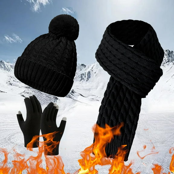 ZSQDM Scarf Gloves Hat Set for Teen Girls Women or Men Autumn Winter Warm Hat Scarf Gloves Three Pieces beanie Ponytail Hat Scarf Hat or Gloves Cap Sleeve Tops for Women