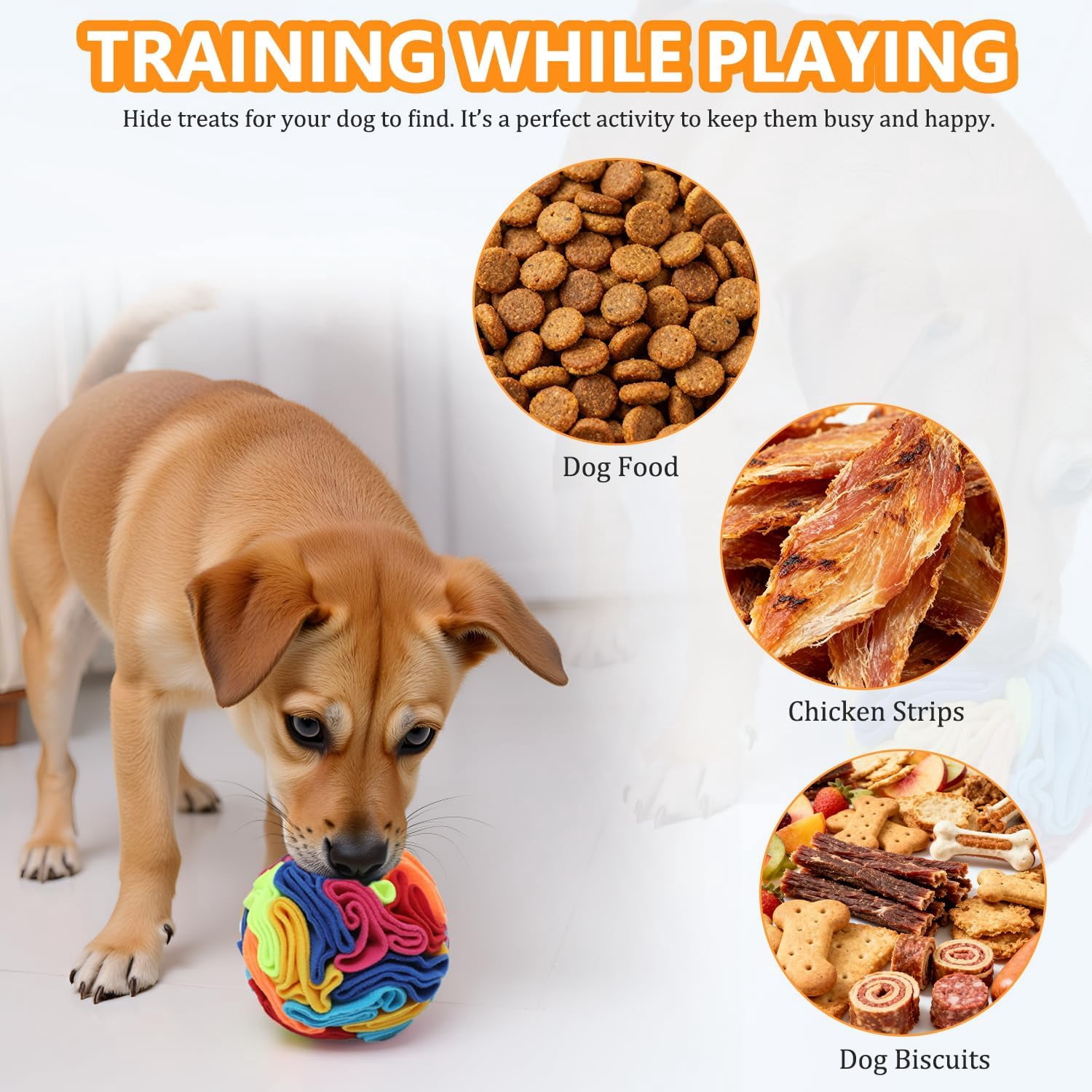 Snuffle Ball - Snuffle Ball for Small Dogs, Interactive Dog Toys to Keep Them Busy, Puppy Dog Puzzle Toy with Storage Bag Machine Washable Rainbow-colored,Medium