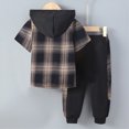 thumbnail image 3 of Baby Boy Summer Clothes Boys Outfit Sets Short Sleeve Buttons Down Hooded Flannel Shirts and Elastic Waist Pants 2pcs Sets Boys Plaid Shirt Long Pants, 3 of 6