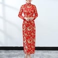 thumbnail image 4 of Quixlent Women Classic Chinese Dress Chinese Style Vintage Flower Print Stand Collar Long Sleeve Side Split Ankle Length Maxi Dress Qipao Cheongsam, 4 of 8