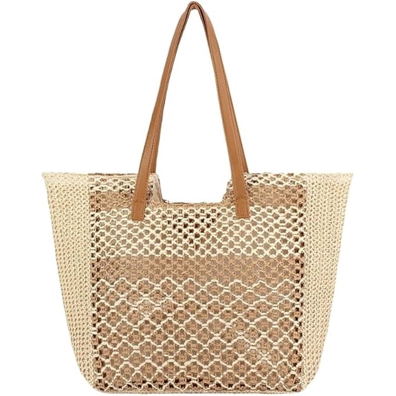 Retro Straw Beach Tote Bag Women Vintage Summer Shoulder Bags Cute Travel Handbag Beige