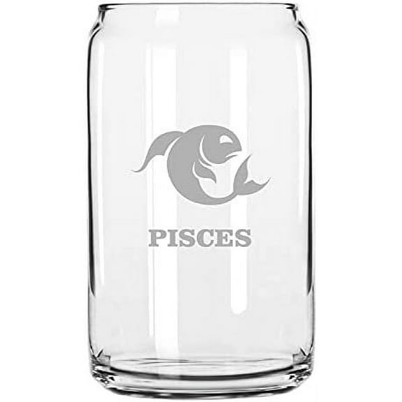 Pisces Sign Zodiac Symbol or Sign Etched 16oz Libbey Can Glass