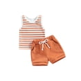 thumbnail image 1 of ZAXARRA Toddler Girls Clothes, Sleeveless Round Neck Knitting Vest Tops Drawstring Short Pants Casual Outfits, 1 of 9