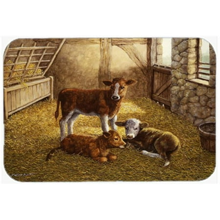 

Carolines Treasures Cows Calves in the Barn Glass Large Cutting Board