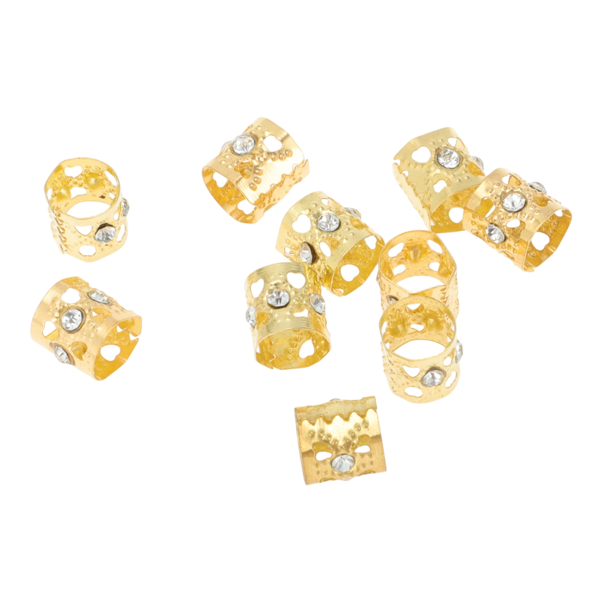 Unique Bargains Hollow Rhinestone Hair Cuffs Dreadlock Gold Tone 10 Pcs