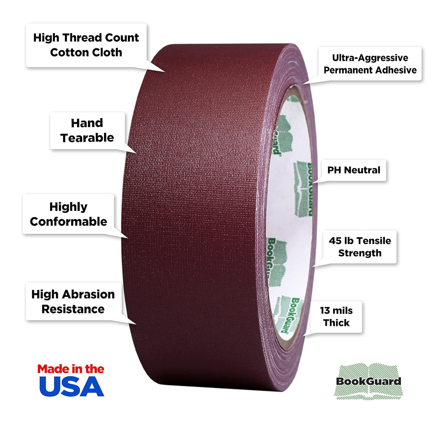 Inch Vinyl-Coated Cotton Cloth Bookbinding Repair Tape, 15 Yard Roll, Burgundy