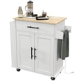 thumbnail image 1 of White Rolling Kitchen Island Cart with 2 AC Outlets & 2 USB Ports, Mobile Microwave Stand with Drawer, Cabinet, Spice Rack & Towel Rack, 29.9"L x 15"W x 34.1"H, Particleboard, 1 of 7