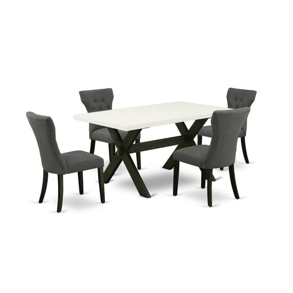 East West Furniture 5-Pc Dining Table Set Included 4 Parson chairs Upholstered Seat and High Button Tufted Chair Back and Rectangular Table with Linen White Dining Table Top - Black Finish