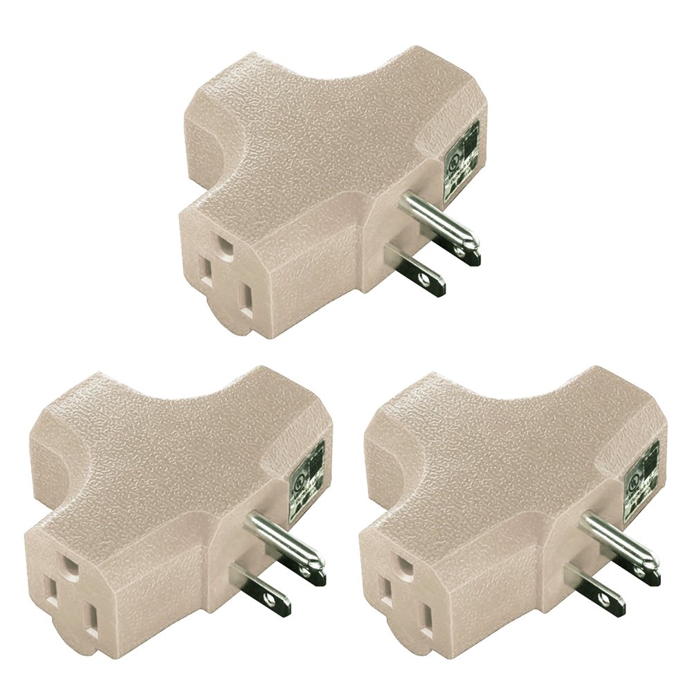 (3Pack) Uninex Tshape 3 Way Outlet Heavy Duty Grounded Wall Plug Tap