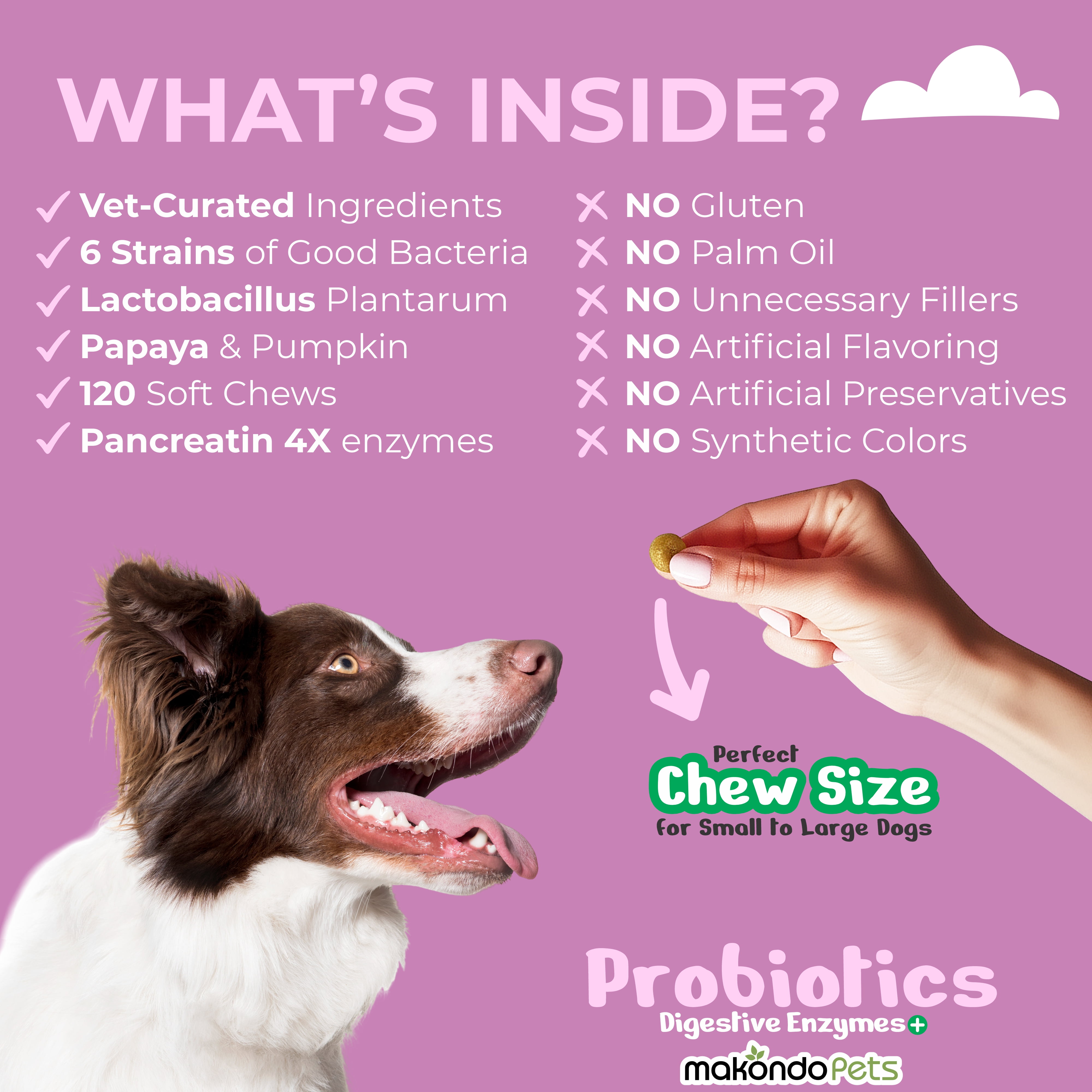 Dog Probiotics + Digestive Enzymes - 120 Soft Chews, Diarrhea & Gas Support