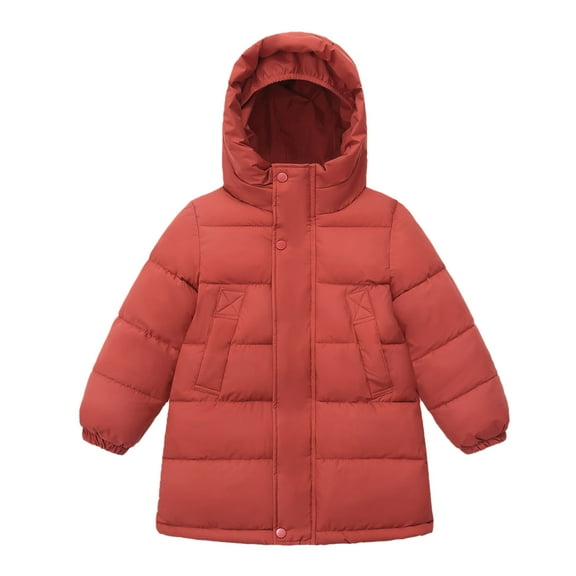 SUXIAN Winter Coats for Girls Kids Long Hooded Warm Quilted Jacket Padded Outerwear for Boy Girls Red 5-6 Years