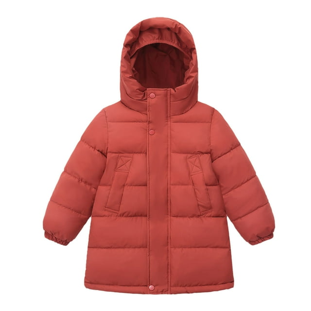 TIEVOSA Long Manteau à Capuche Garçon Filles Hiver Chaud Veste Matelassée Rembourrée Vêtements d'Extérieur Manteaux 4-5 Ans (Rouge)