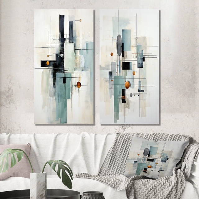 Designart "Grey Suprematism Geometric Euphony III" Abstract Suprematism Wall Art Set Of 2 - Grey Abstract Wall Decor Set Of 2